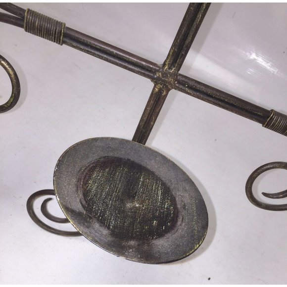 Pretty METAL swirled CROSS Pillar CANDLE Holder Sconce gold accent - Picture 7 of 10